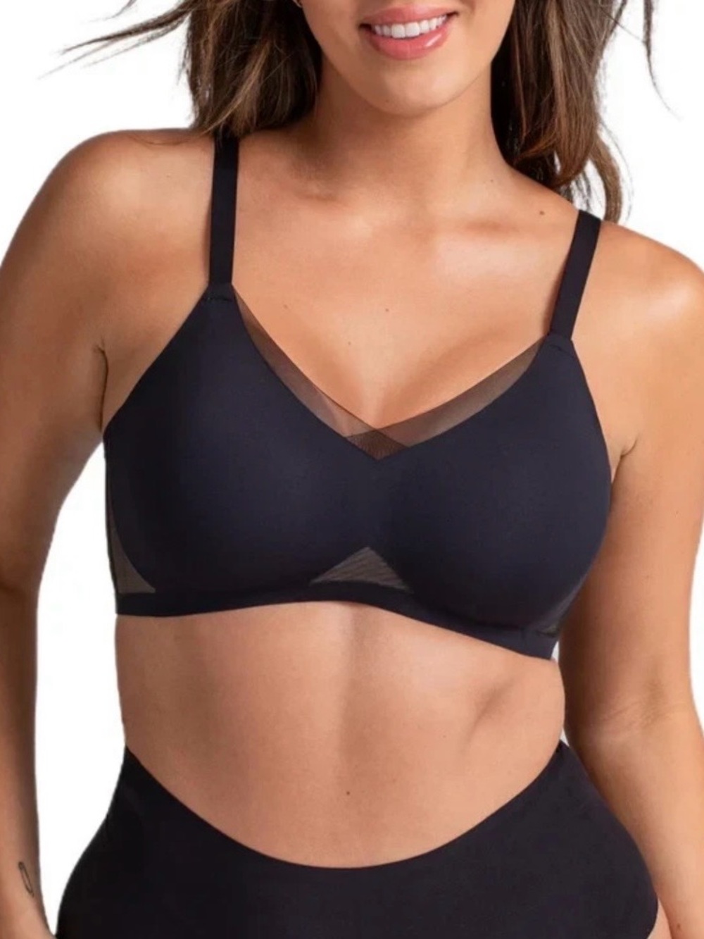 Honeylove Crossover Wireless Bra Black Vamp Size Large 38B/38C NWT